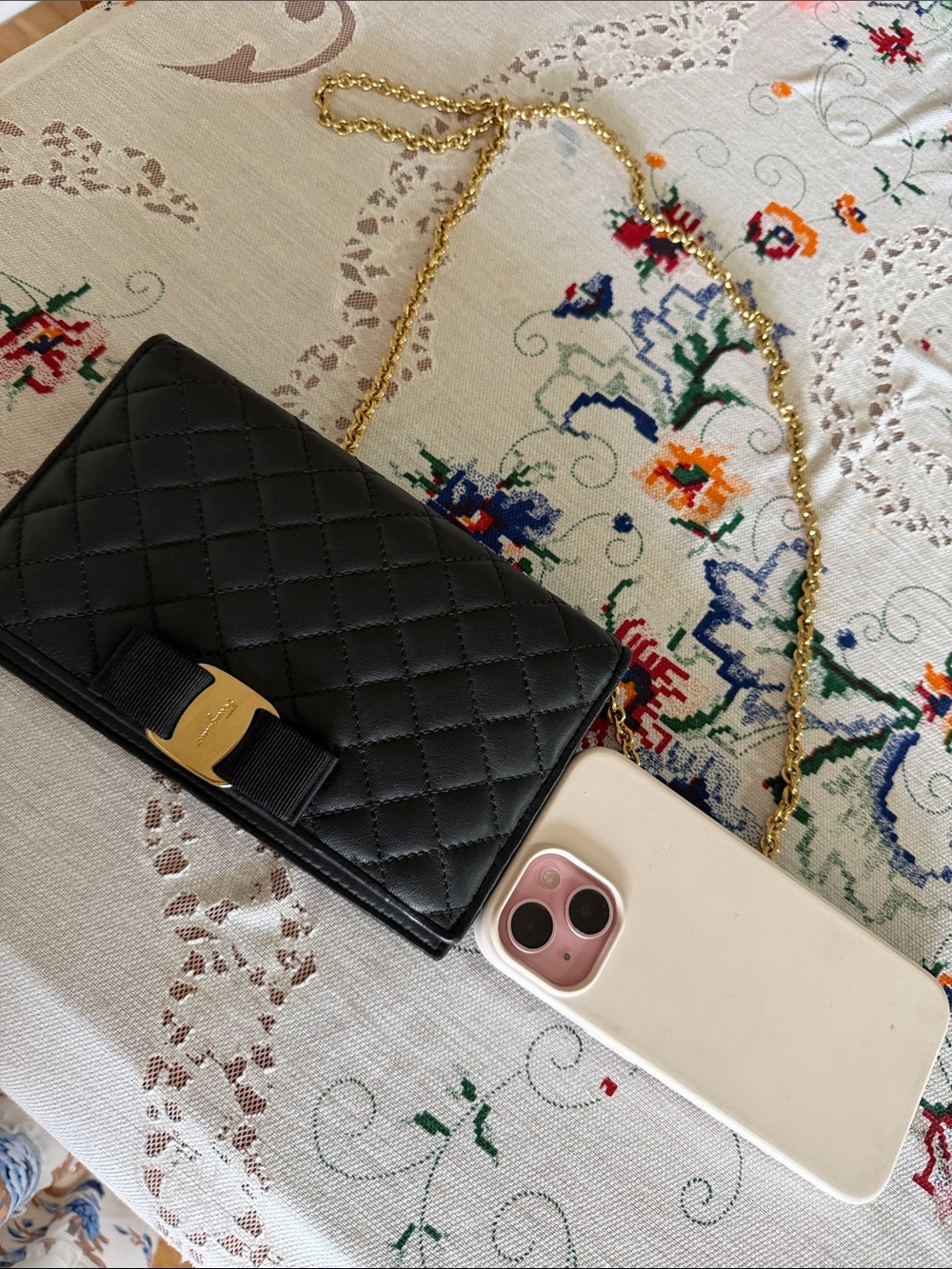 Salvatore Ferragamo Black Quilted Leather Crossbody with Gold Chain - Picture 10 of 12